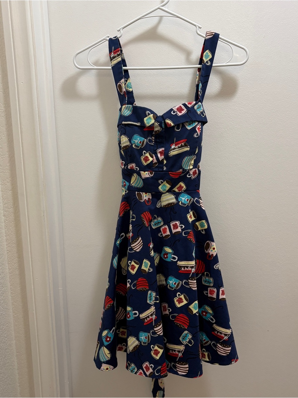 Naty Bk Rockabilly Style Summer Dress Navy Blue Coffee Print Womens Medium